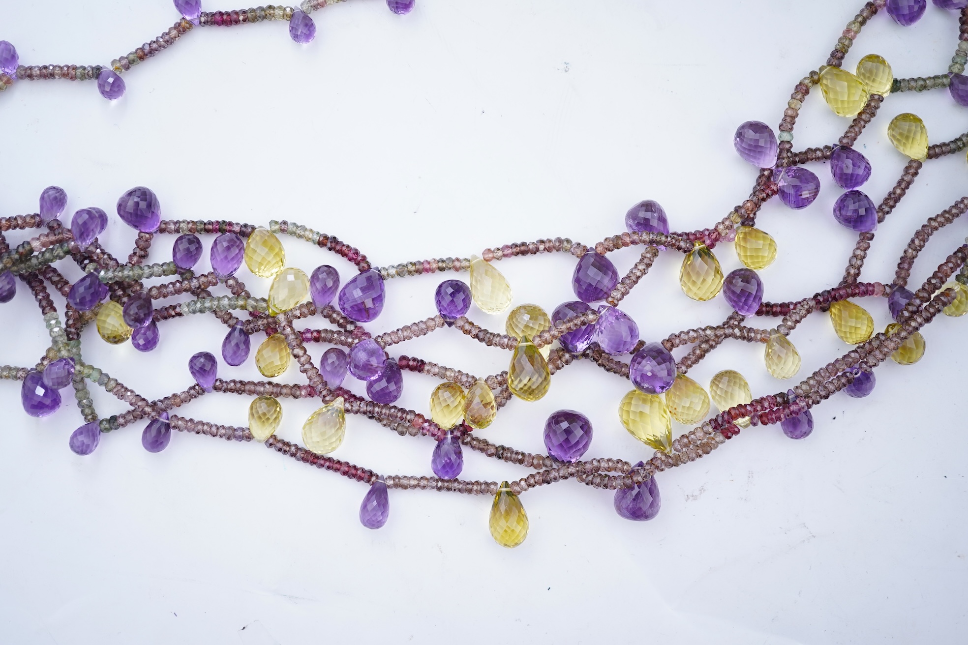 A tourmaline, citrine and amethyst necklace